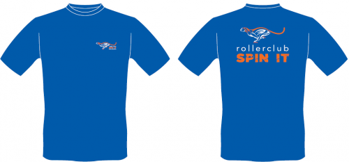 T-shirt Spin it blauw (gratis voor leden)